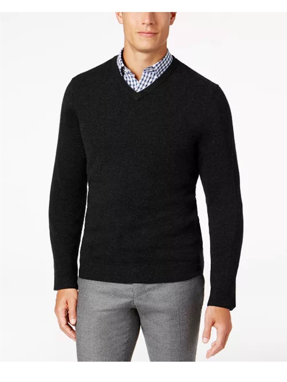 Club Room Luxury Men's V-Neck Dark Charcoal Sweater 100% cashmere